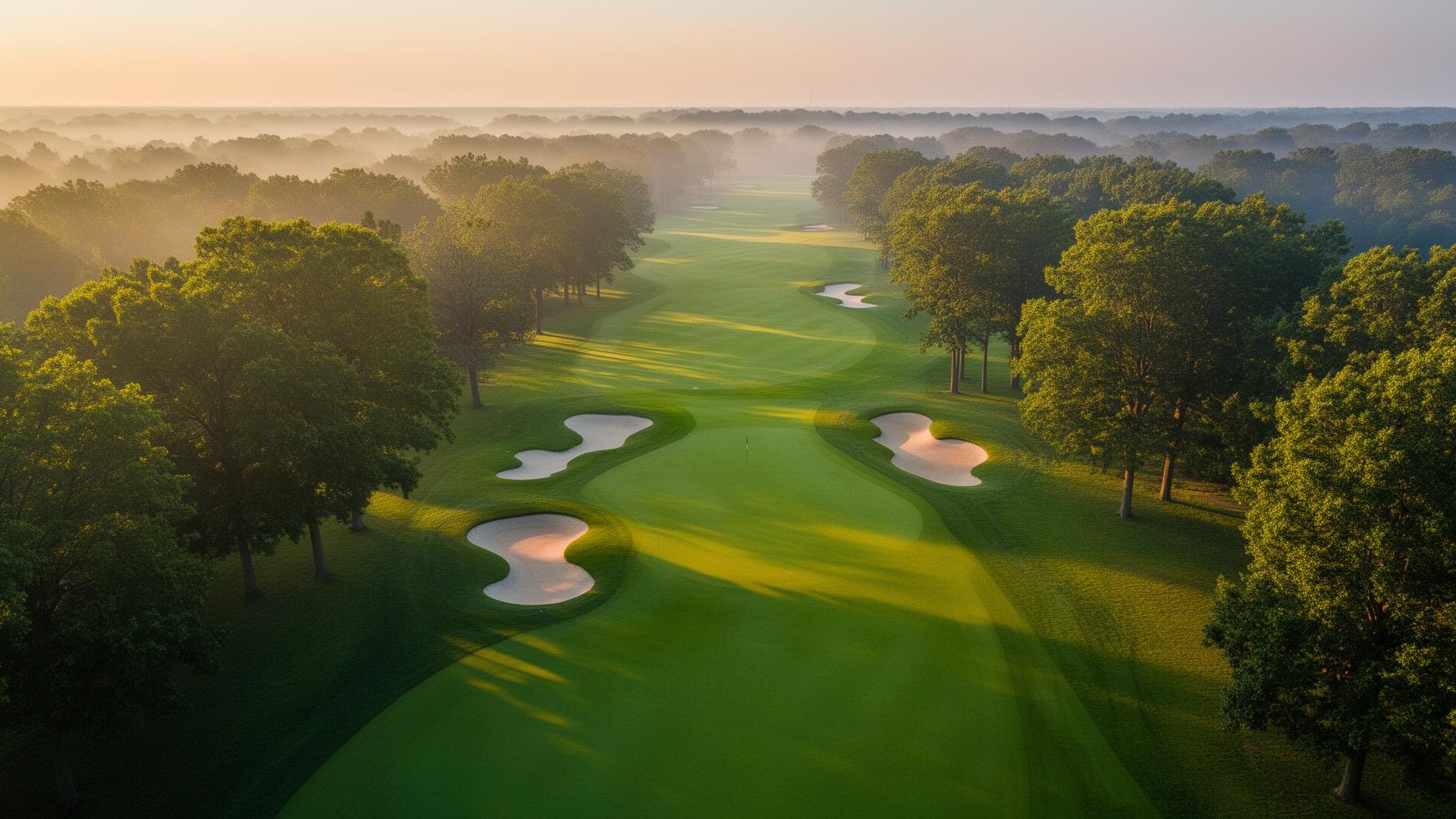Misty fairway at dawn